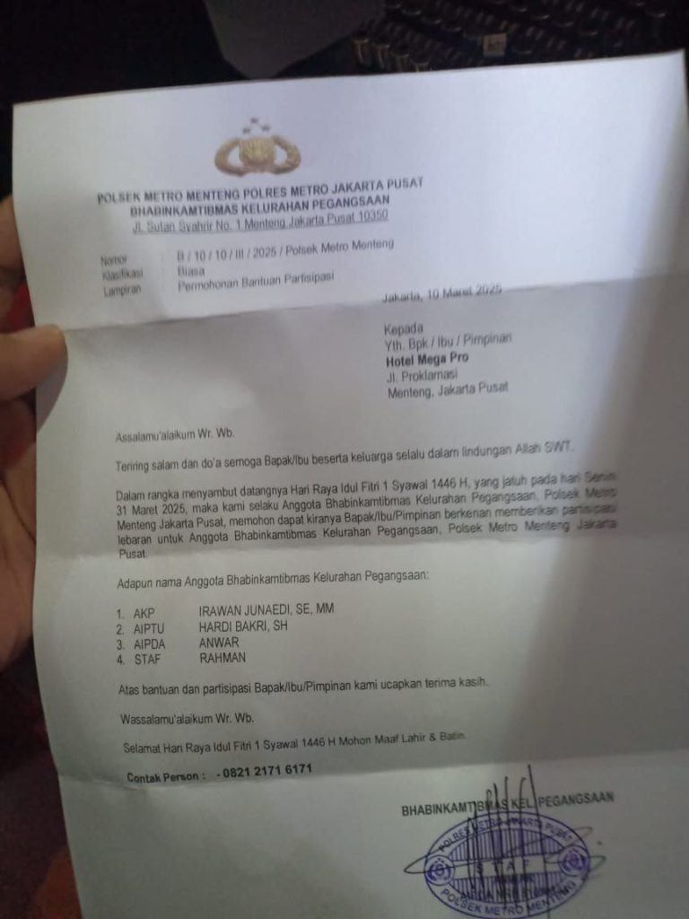 Heboh! Bhabinkamtibmas Polsek Menteng Diduga Minta THR ke Pengusaha Hotel