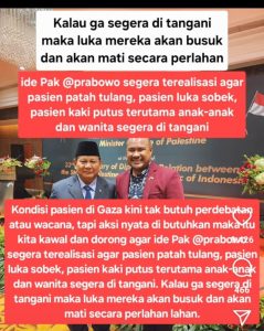 Butuh Langkah Nyata, Bang Onim Minta Prabowo Bangun Rumah Sakit untuk Bantu Warga Palestina