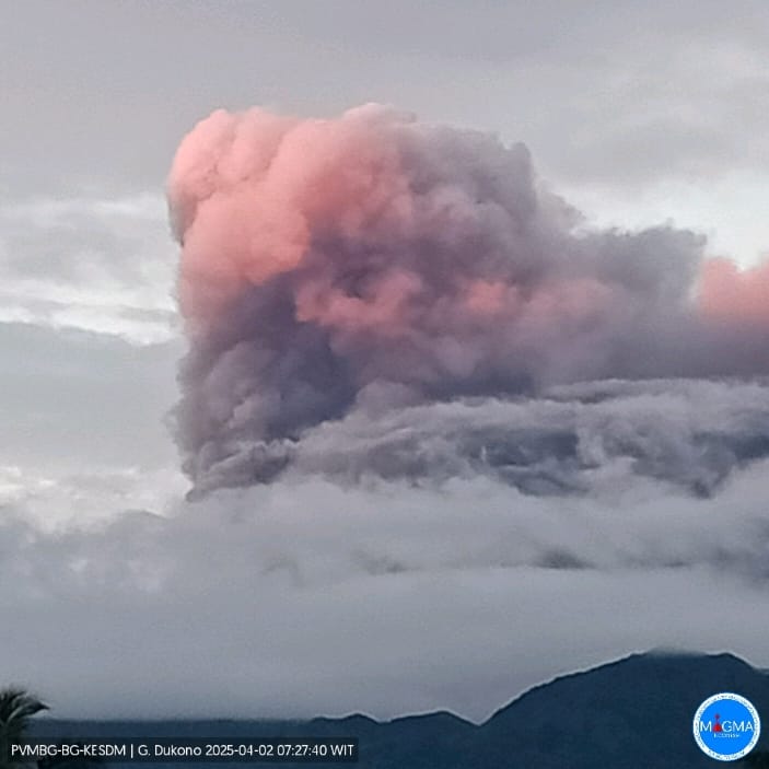 Gunung Dukono Meletus, Waspada Sebaran Abu Mengikuti Arah dan Kecepatan Angin