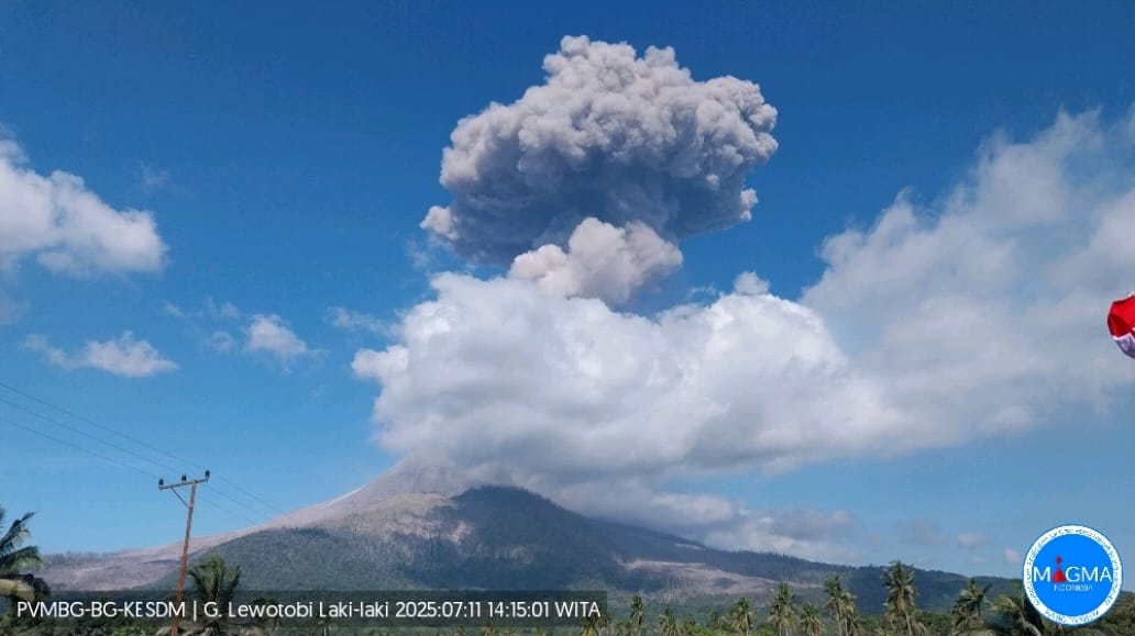 Gunung Lewotobi Laki - laki Erupsi Lontarkan Abu Vulkanik 4.000 Meter