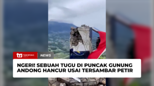 Ngeri! Sebuah Tugu di Puncak Gunung Andong Hancur Usai Tersambar Petir