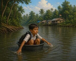 Seberangi Sungai Pakai Baskom di Kalimantan Selatan Demi Belajar di Sekolah